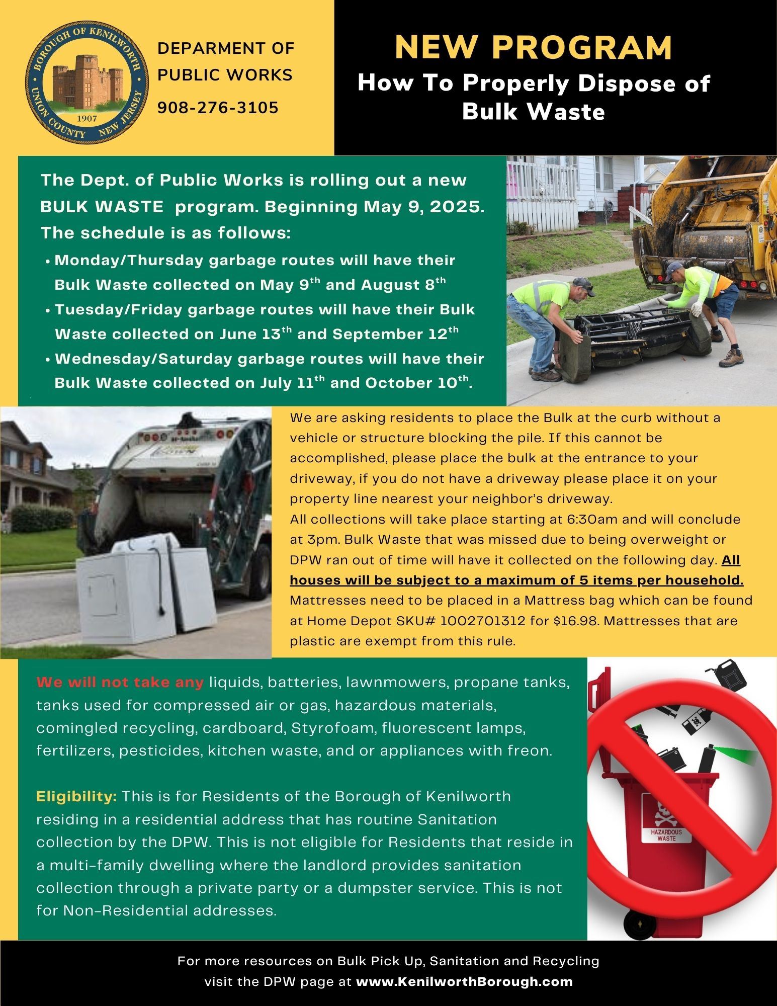 Kenilworth 2025 Free Bulk Waste flyer